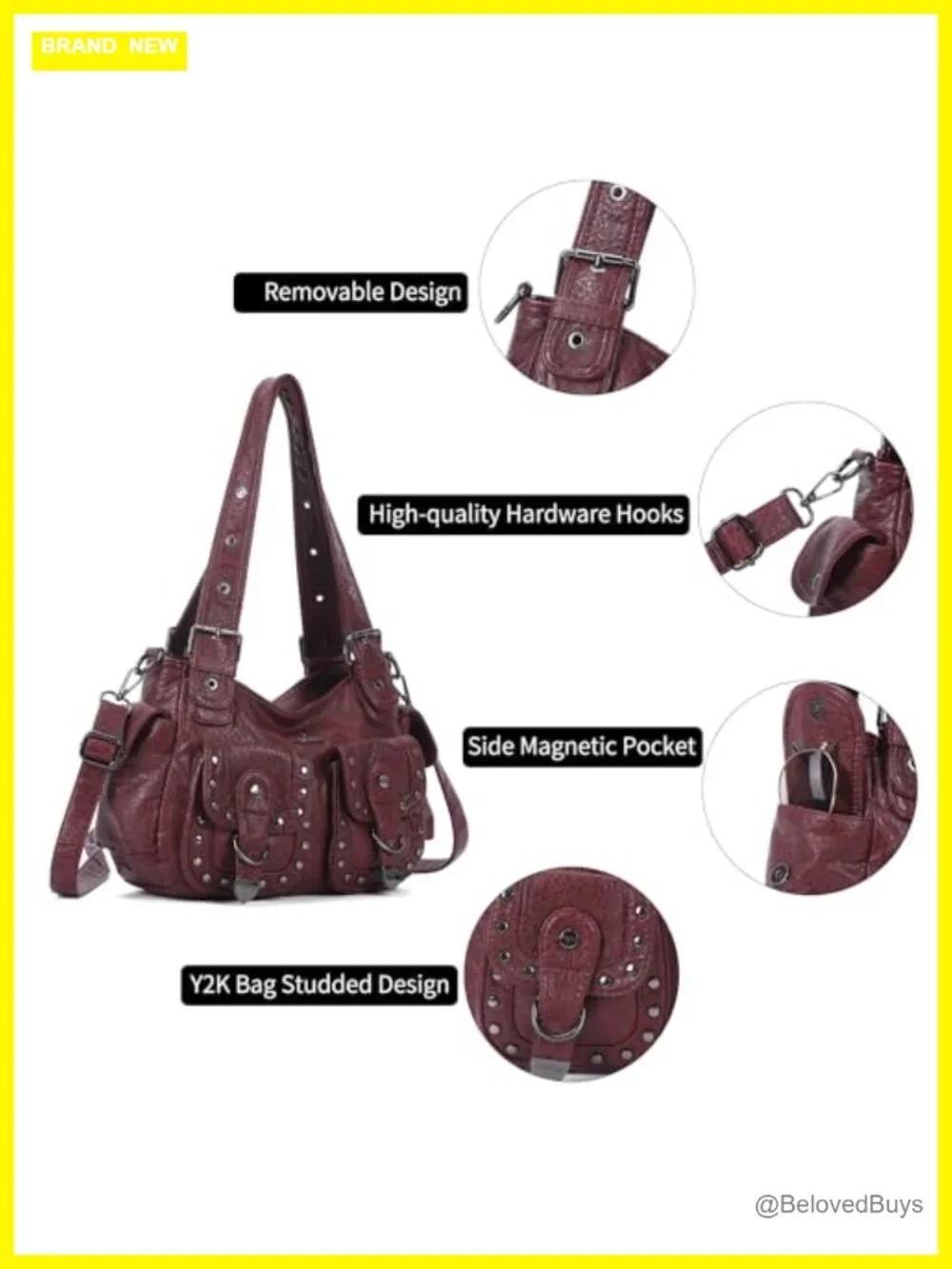 Vegan Leather Hobo Bag with Multiple Pockets Shoulder Tote Crossbody